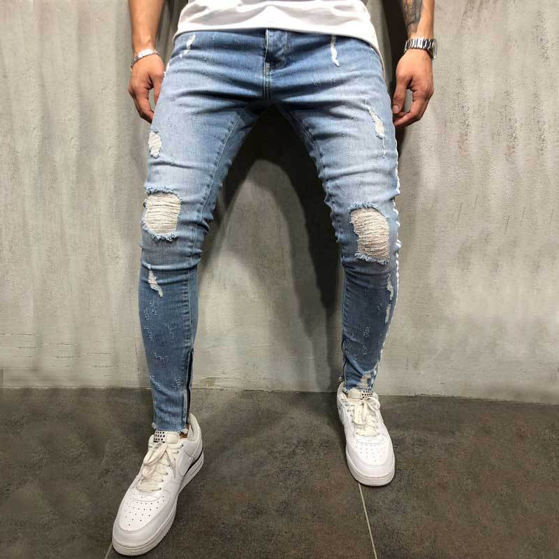 Street-Style Knee Hole Jeans for Men