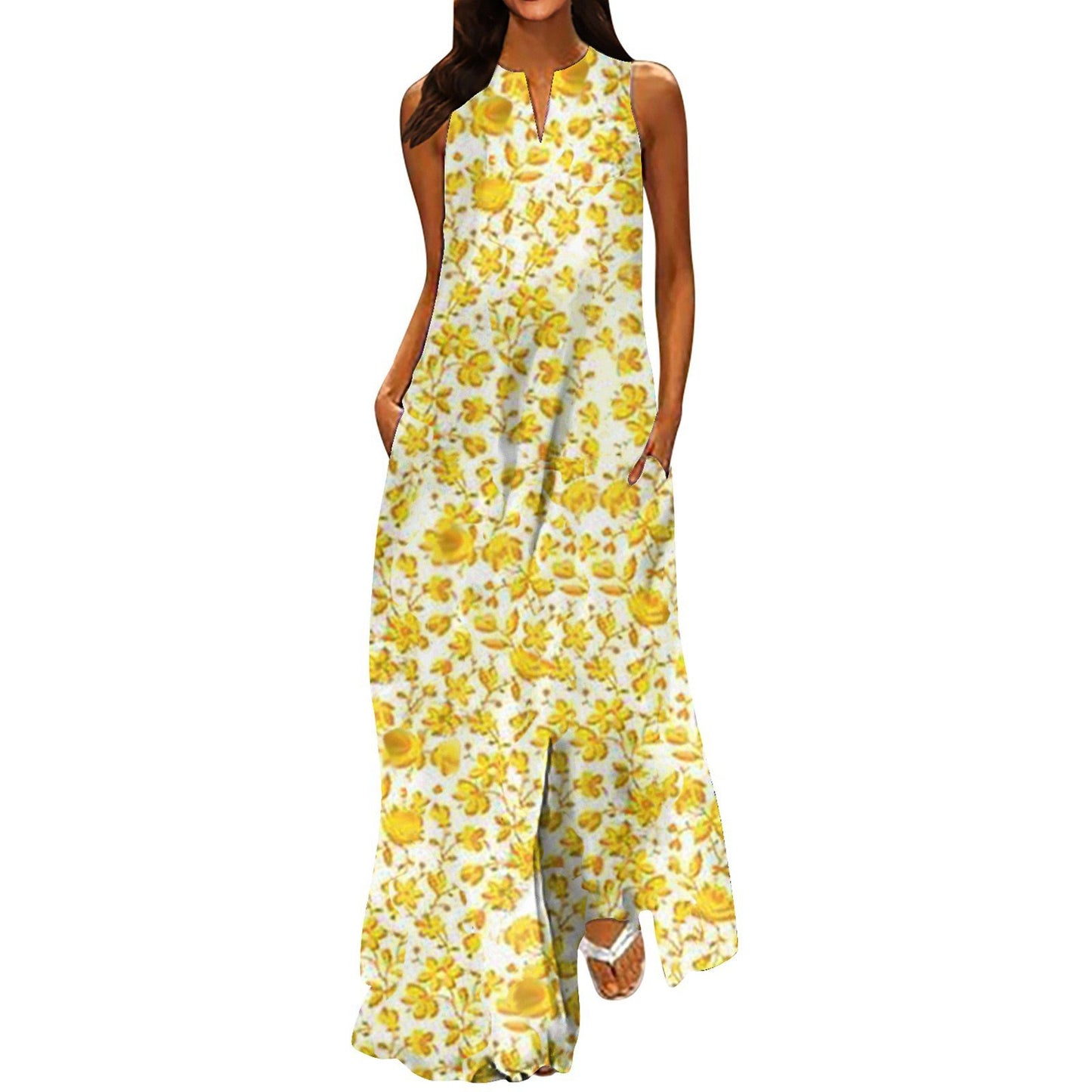 V-neck Floral Pocket Dress for Women