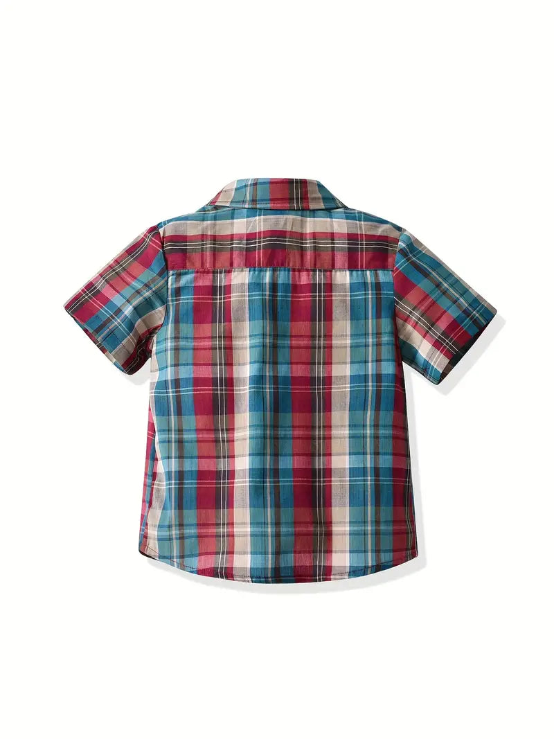 Boys Summer Plaid Short Sleeve Shirt