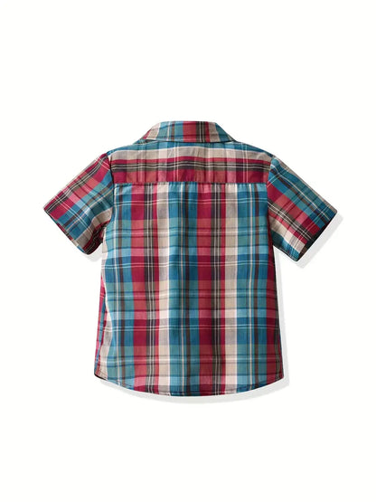 Boys Summer Plaid Short Sleeve Shirt