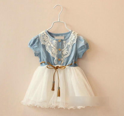 Girls' Denim Short Sleeve Mesh Dress