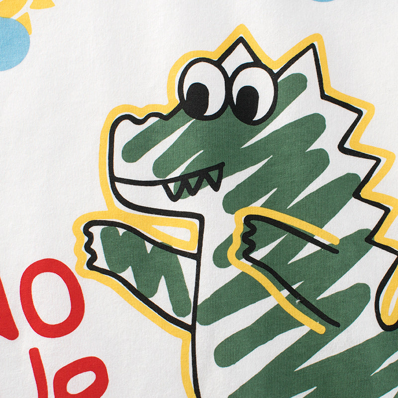 Cute Cartoon Dinosaur Short Sleeve T-Shirt for Boys