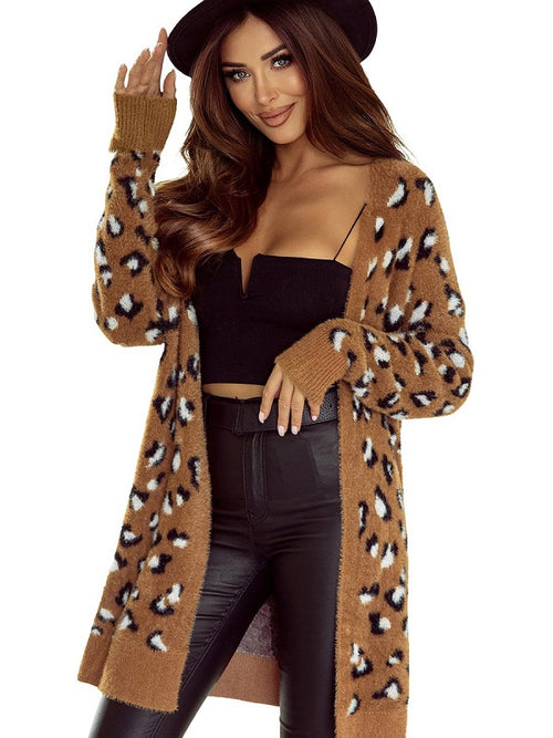 Women's Long Leopard Print Cardigan for Autumn/Winter