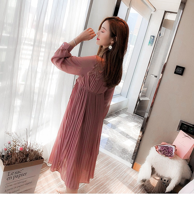 Elegant Pleated Maternity Gown