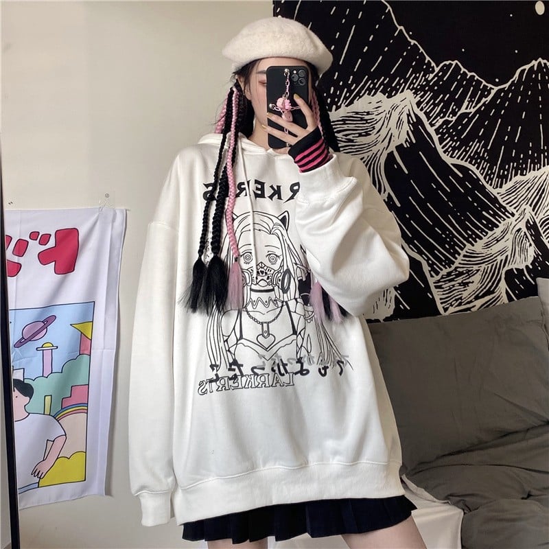 Dark Hoodie for Women - Loose Two-Dimensional Style
