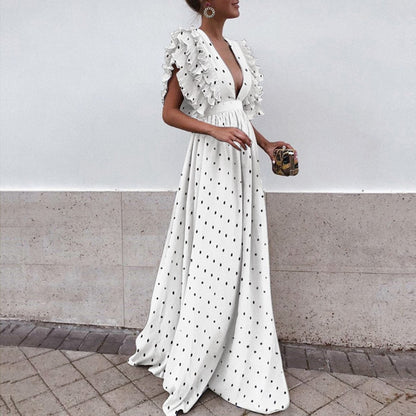 Ladies' Polka-Dot V-Neck Flowy Maxi Dress