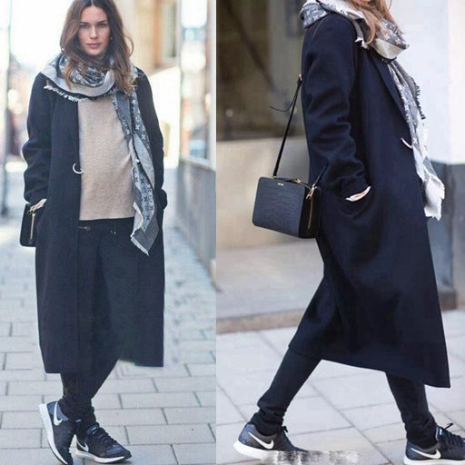 Ladies Over-Knee Slimming Padded Woolen Coat