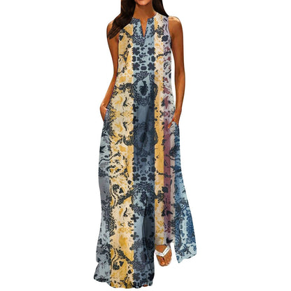 V-neck Floral Pocket Dress for Women