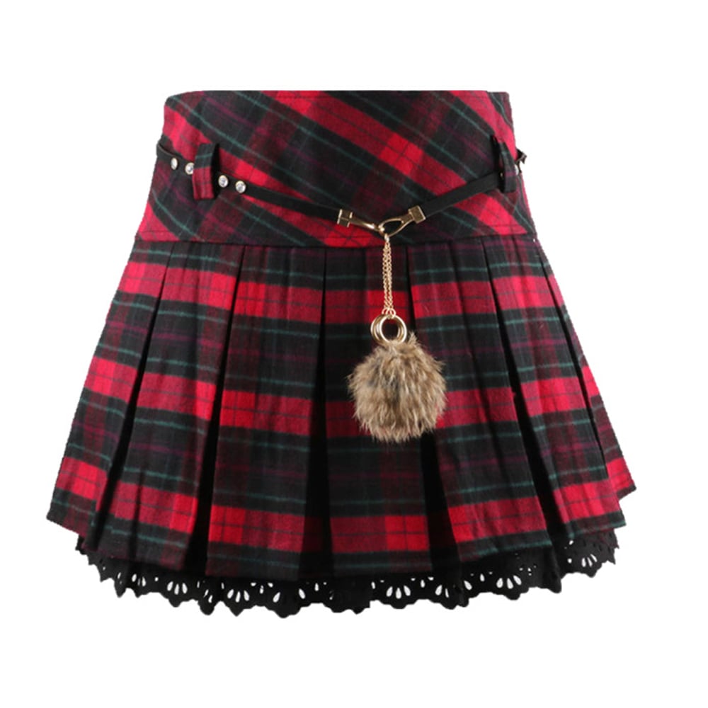 Classic Pleated Ruffle Plaid Skirt