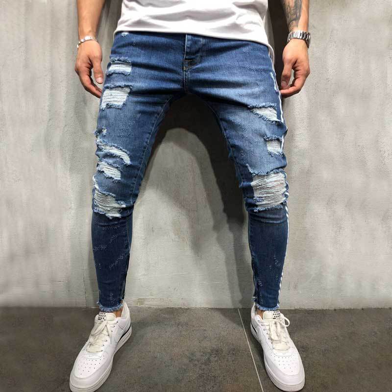 Street-Style Knee Hole Jeans for Men