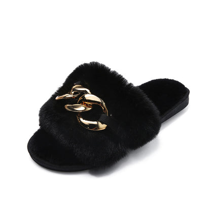 Korean Style Plush Slippers for Women - Flat Bottom