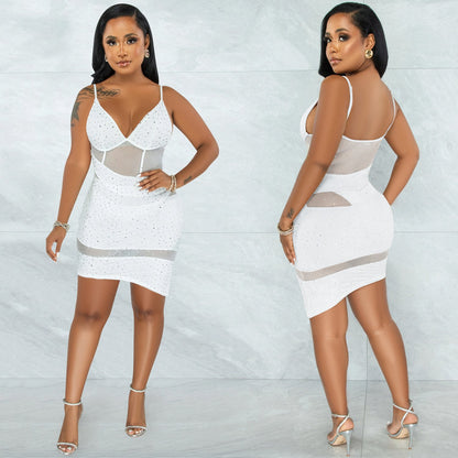 Glitzy Mesh Diamond Sling Dress