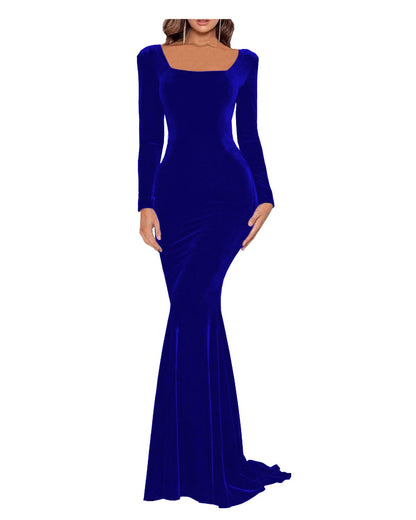 Royal Blue Velvet Evening Gown with Sleeves Size 10