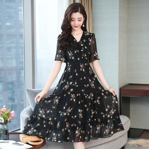 Floral Chiffon A-Line Dress