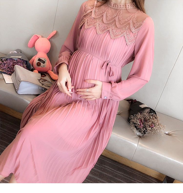 Elegant Pleated Maternity Gown