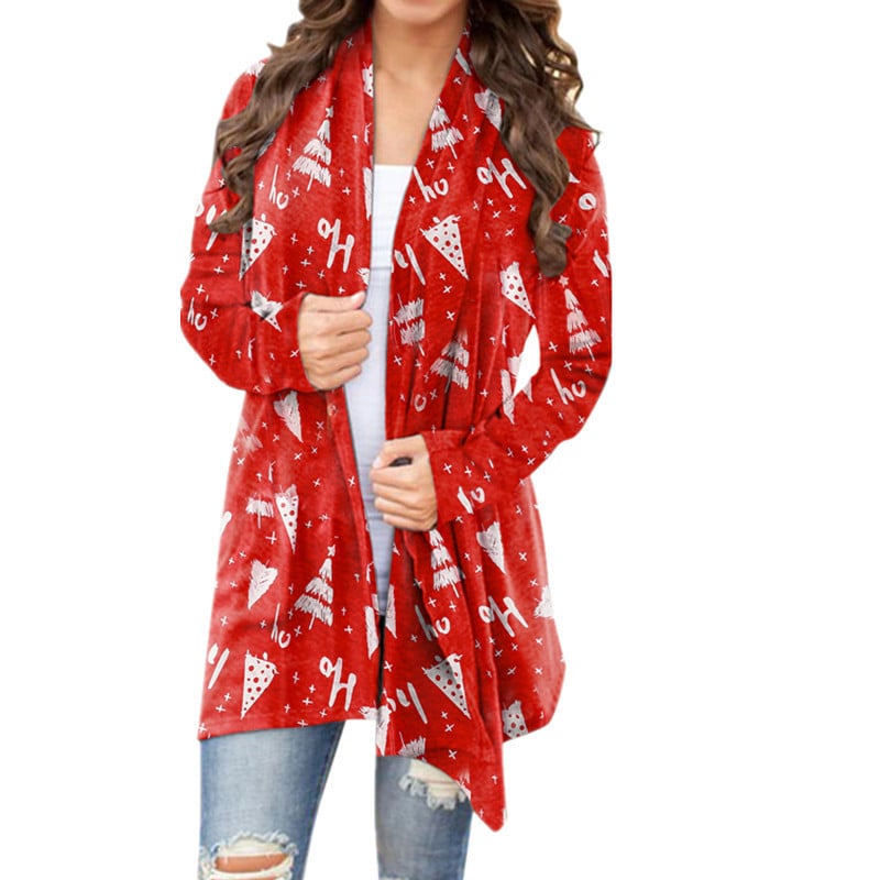 Christmas Print Casual Long Sleeve Cardigan for Women
