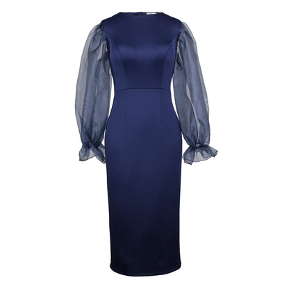 Organza Long Sleeve High Waist Slim Evening Dress
