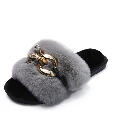 Korean Style Plush Slippers for Women - Flat Bottom