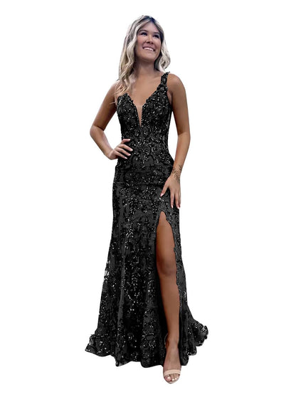 Glamorous Black Sequin Evening Dress