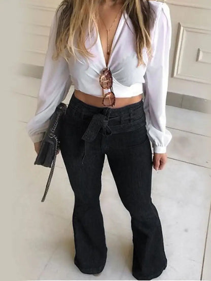 Women's High Waist Slim Fit Flared Boot Cut Jeans
